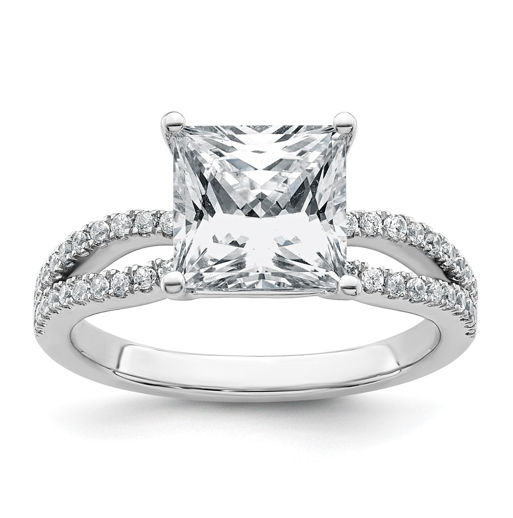 14K Yellow Or White Gold Certified Lab Grown Diamond VS+ F+ Princess Complete Engagement Ring