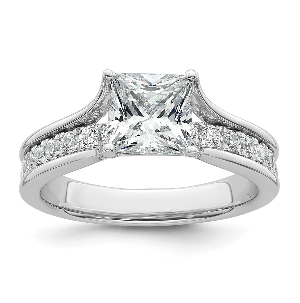 14k White Gold 1 7/8 carat Lab Grown Diamond VS+ F+ Princess Complete Engagement Ring