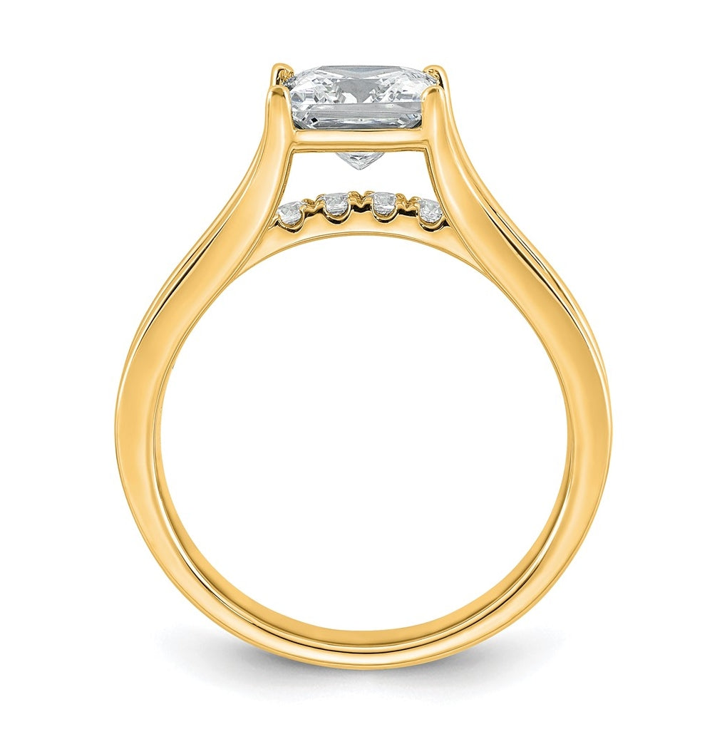 14k Yellow Gold 1 7/8 carat Certified Lab Grown Diamond VS+ F+ Princess Complete Engagement Ring