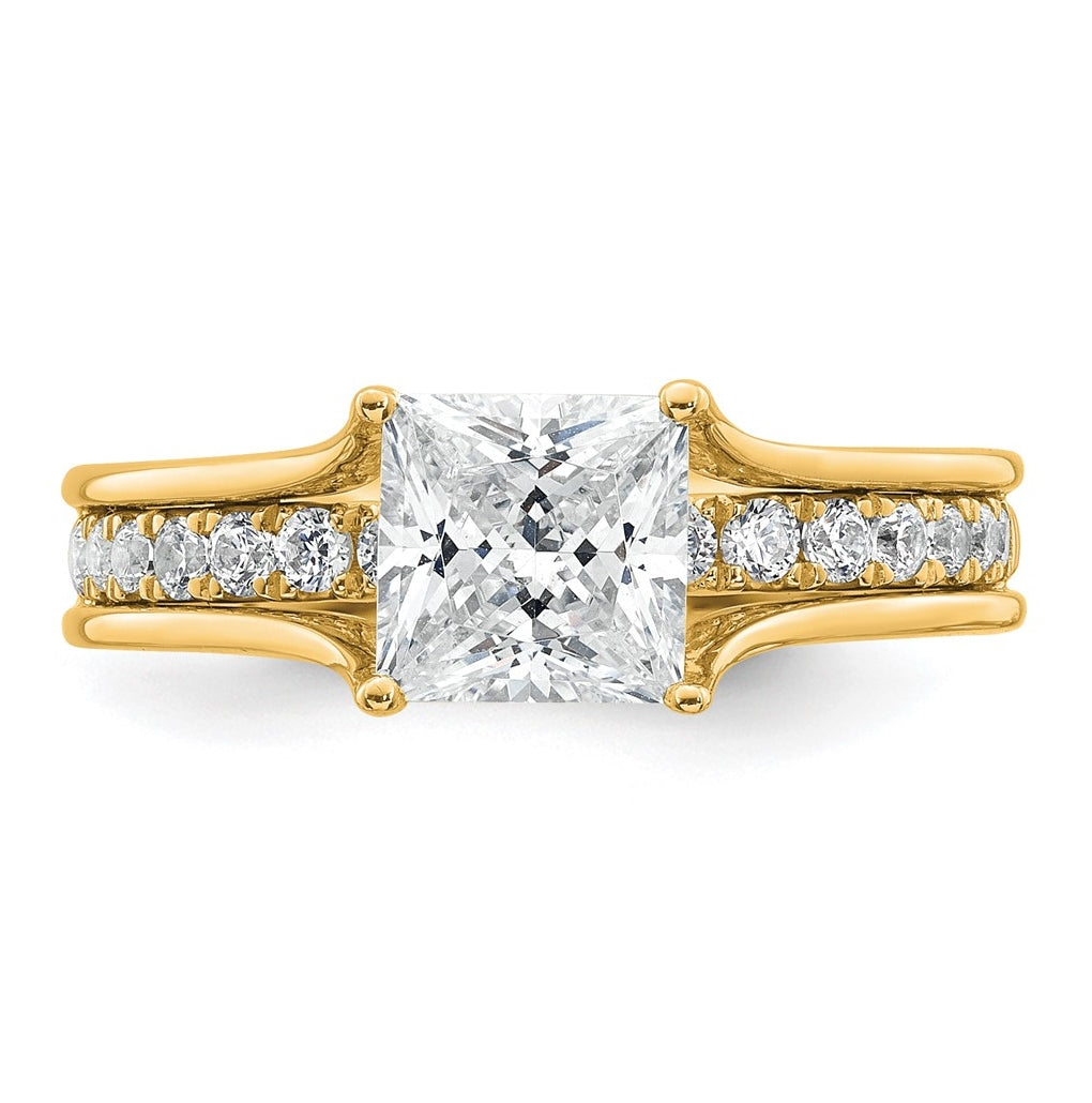 14k Yellow Gold 1 7/8 carat Lab Grown Diamond VS+ F+ Princess Complete Engagement Ring