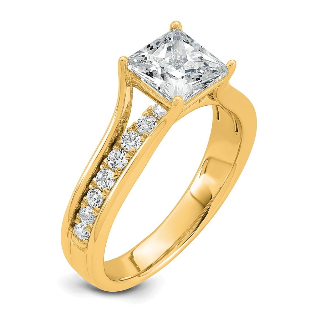 14k Yellow Gold 1 7/8 carat Lab Grown Diamond VS+ F+ Princess Complete Engagement Ring