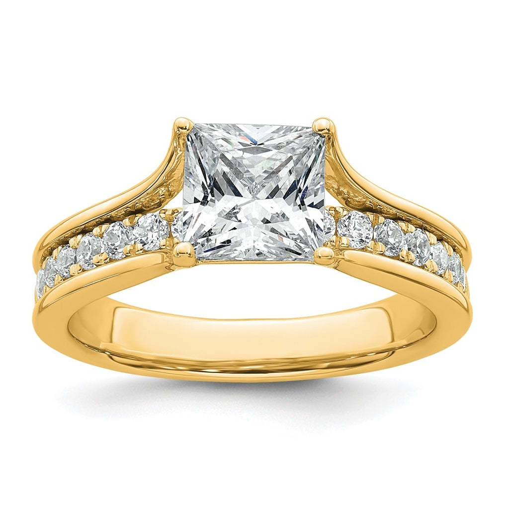 14k Yellow Gold 1 7/8 carat Lab Grown Diamond VS+ F+ Princess Complete Engagement Ring