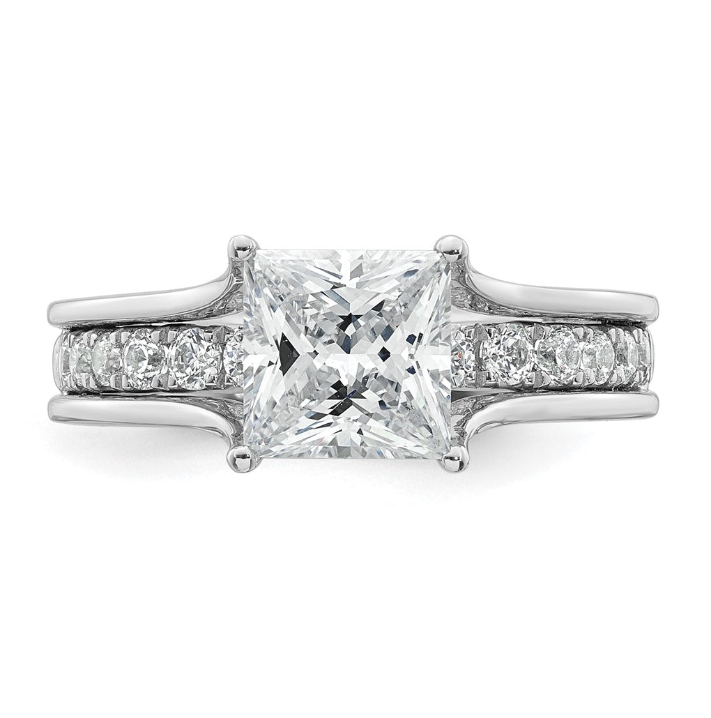 14k White Gold 2 1/2 carat Certified Lab Grown Diamond VS+ F+ Princess Complete Engagement Ring