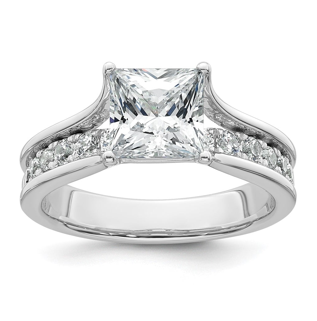 14k White Gold 2 1/2 carat Certified Lab Grown Diamond VS+ F+ Princess Complete Engagement Ring