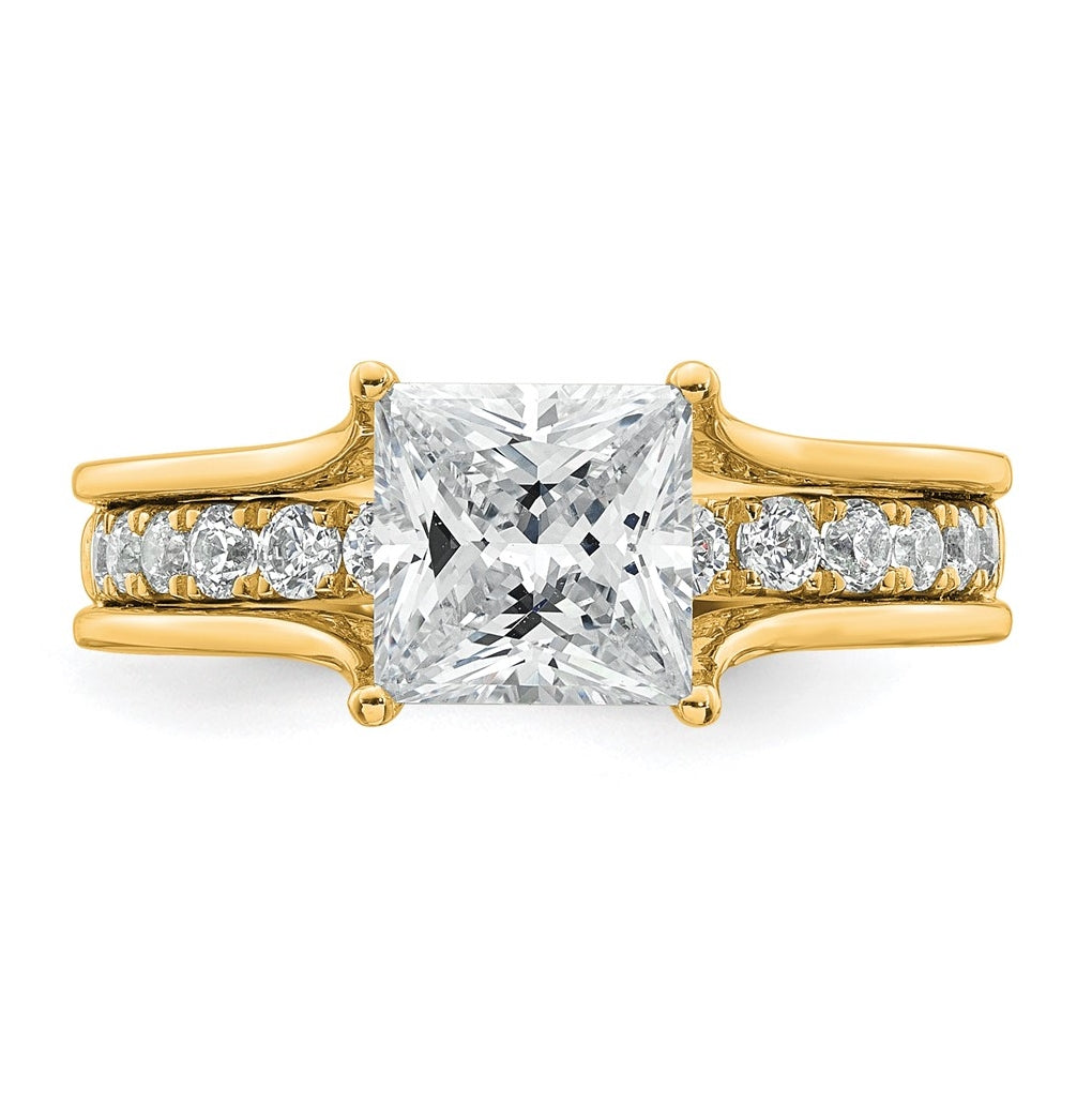 14k Yellow Gold 2 1/2 carat Lab Grown Diamond VS+ F+ Princess Complete Engagement Ring