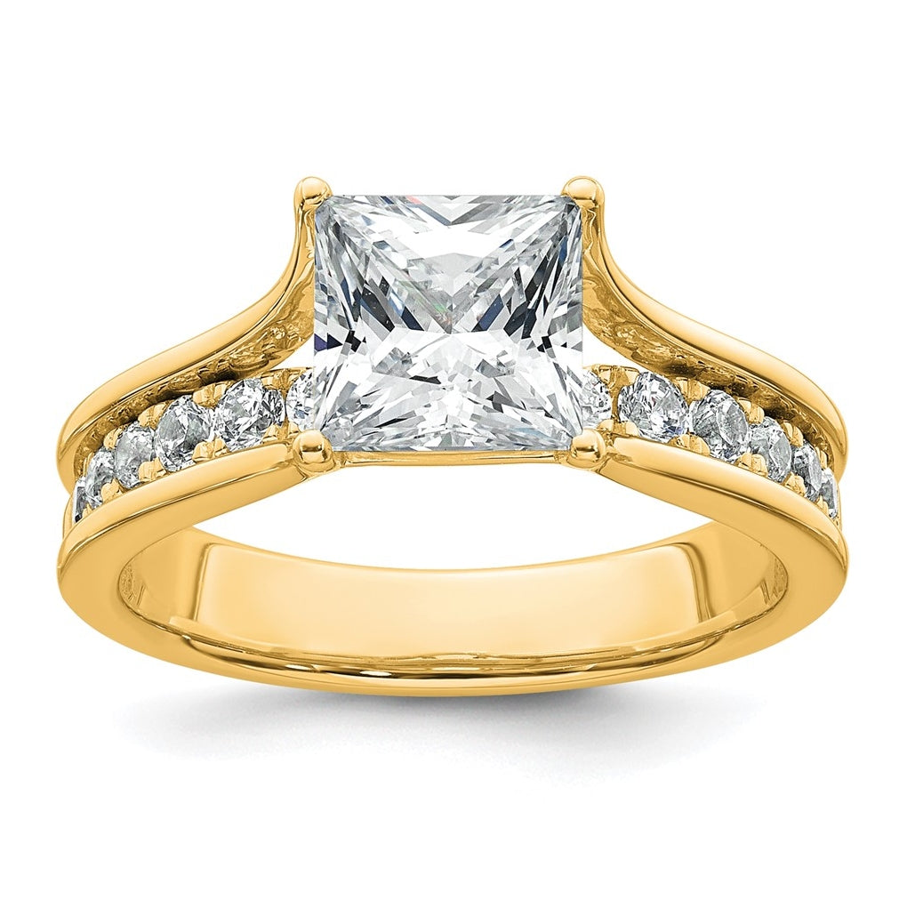 14k Yellow Gold 2 1/2 carat Lab Grown Diamond VS+ F+ Princess Complete Engagement Ring