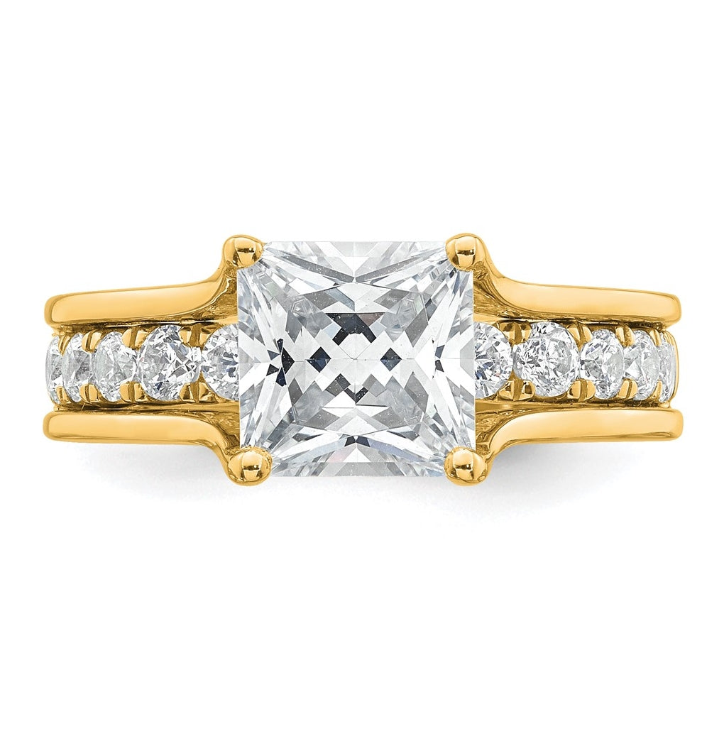 14k Yellow Gold 3 1/6 carat Lab Grown Diamond VS+ F+ Princess Complete Engagement Ring