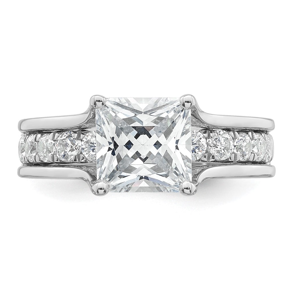 14k White Gold 3 1/6 carat Certified Lab Grown Diamond VS+ F+ Princess Complete Engagement Ring