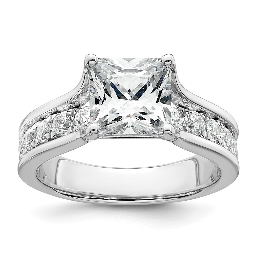 14k White Gold 3 1/6 carat Certified Lab Grown Diamond VS+ F+ Princess Complete Engagement Ring