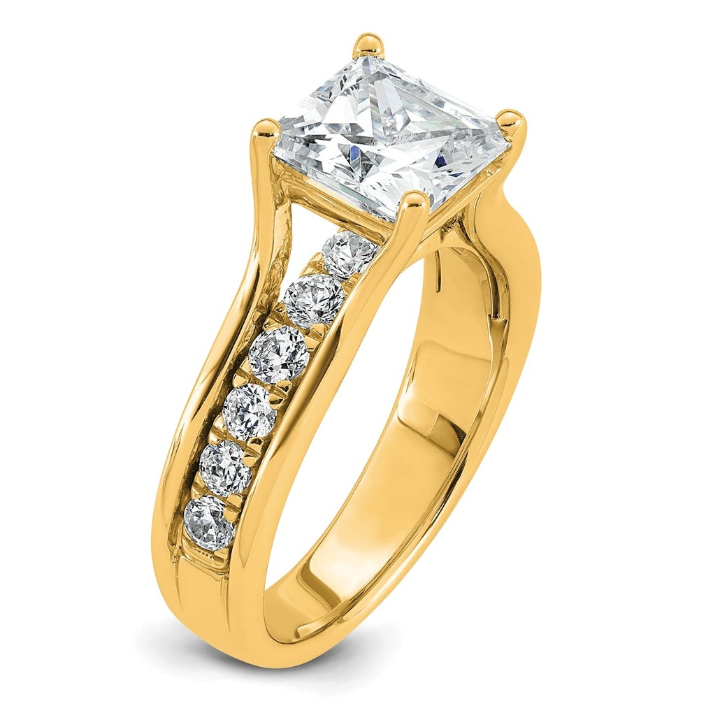 14k Yellow Gold 3 1/6 carat Certified Lab Grown Diamond VS+ F+ Princess Complete Engagement Ring