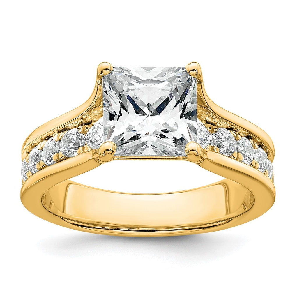 14k Yellow Gold 3 1/6 carat Certified Lab Grown Diamond VS+ F+ Princess Complete Engagement Ring