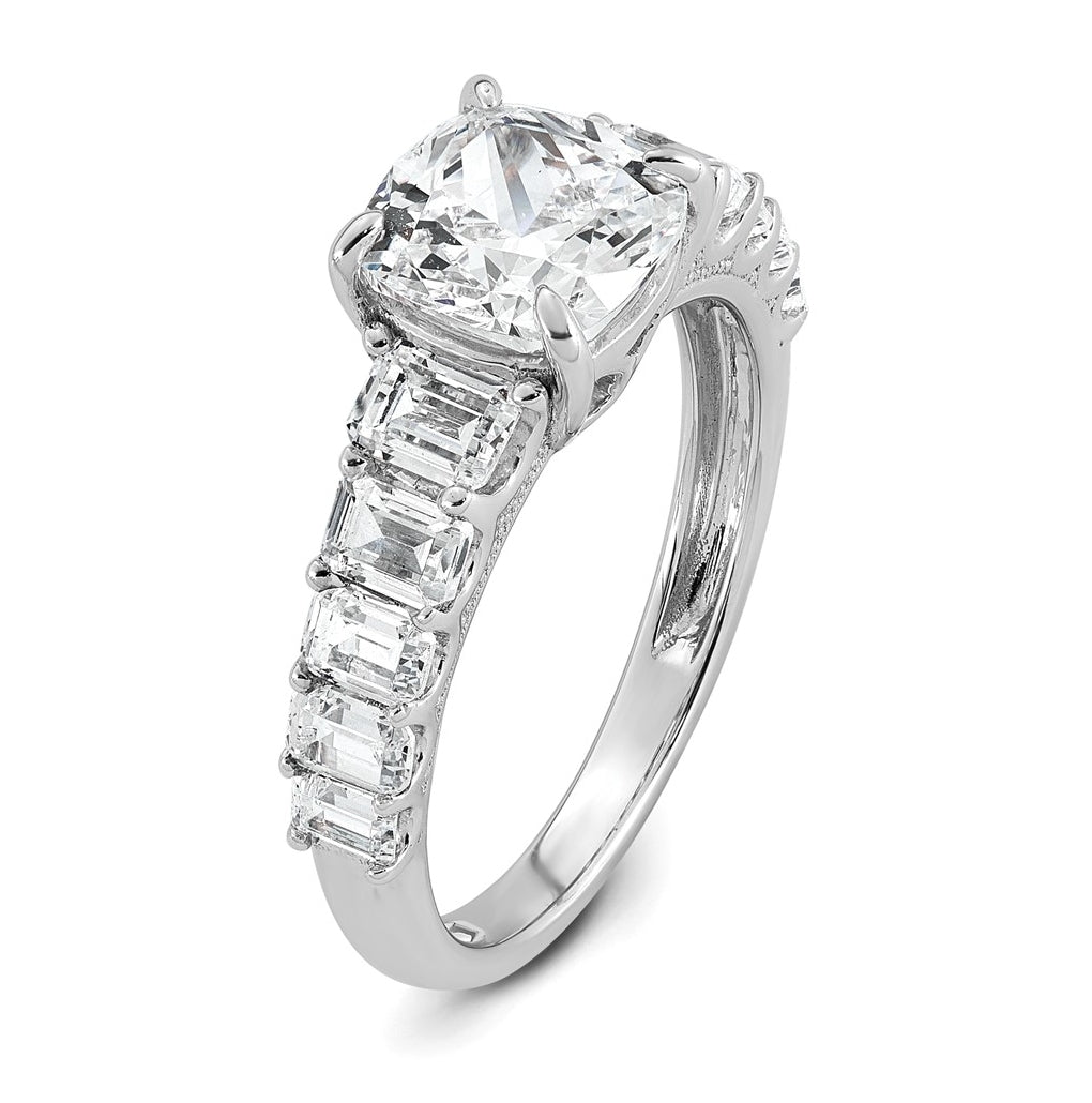 14k White Gold 3 3/8 carat Lab Grown Diamond VS+ F+ Cushion Complete Engagement Ring