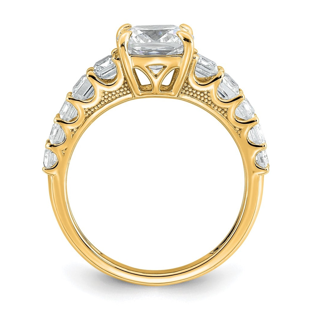 14k Yellow Gold 3 3/8 carat Lab Grown Diamond VS+ F+ Cushion Complete Engagement Ring