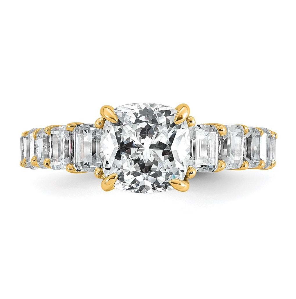 14k Yellow Gold 3 3/8 carat Lab Grown Diamond VS+ F+ Cushion Complete Engagement Ring