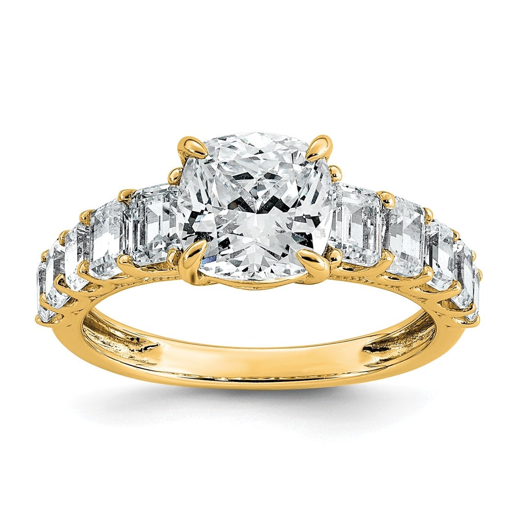 14k Yellow Gold 3 3/8 carat Lab Grown Diamond VS+ F+ Cushion Complete Engagement Ring