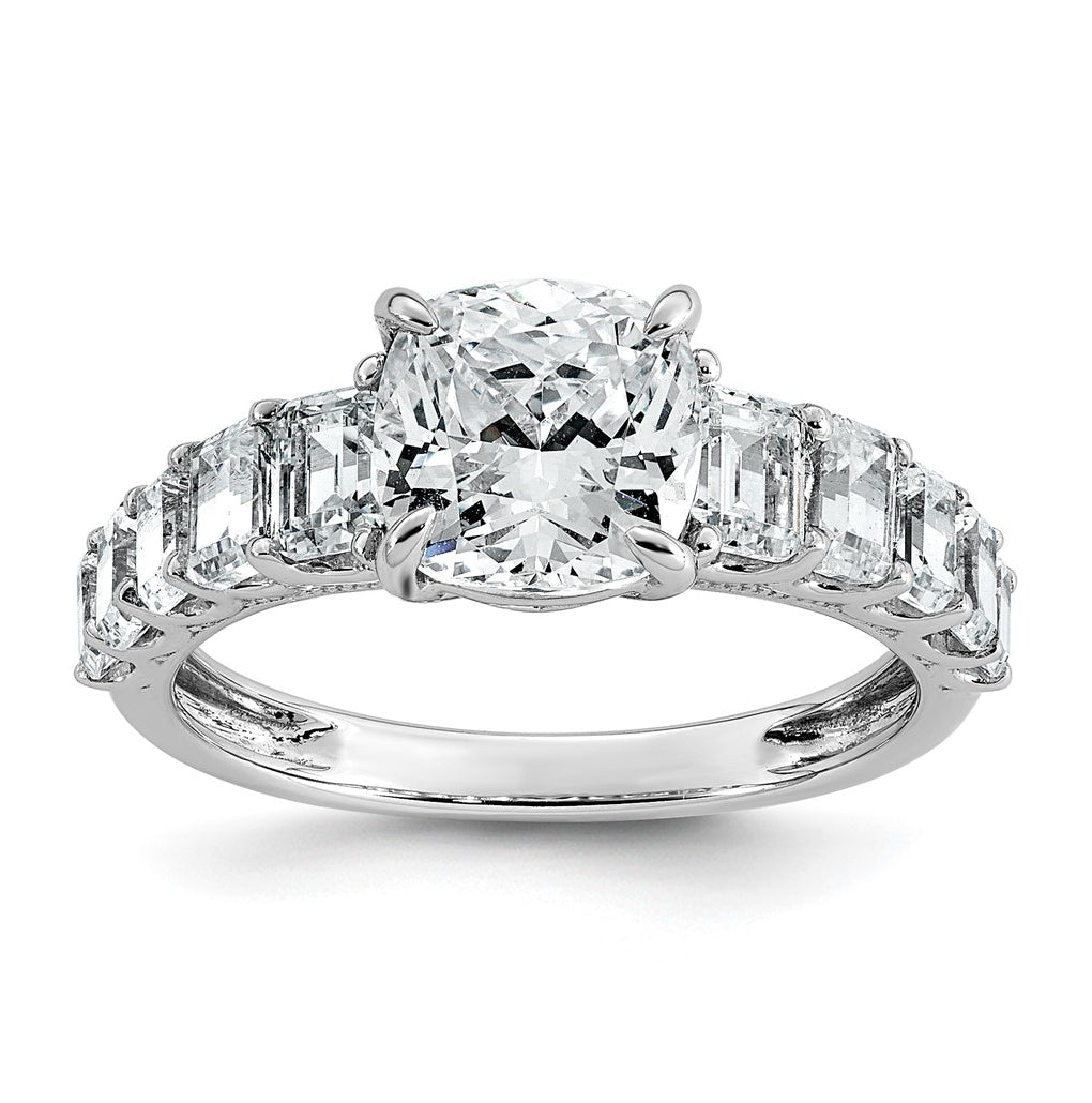 14k White Gold 3 3/8 carat Certified Lab Grown Diamond VS+ F+ Cushion Complete Engagement Ring