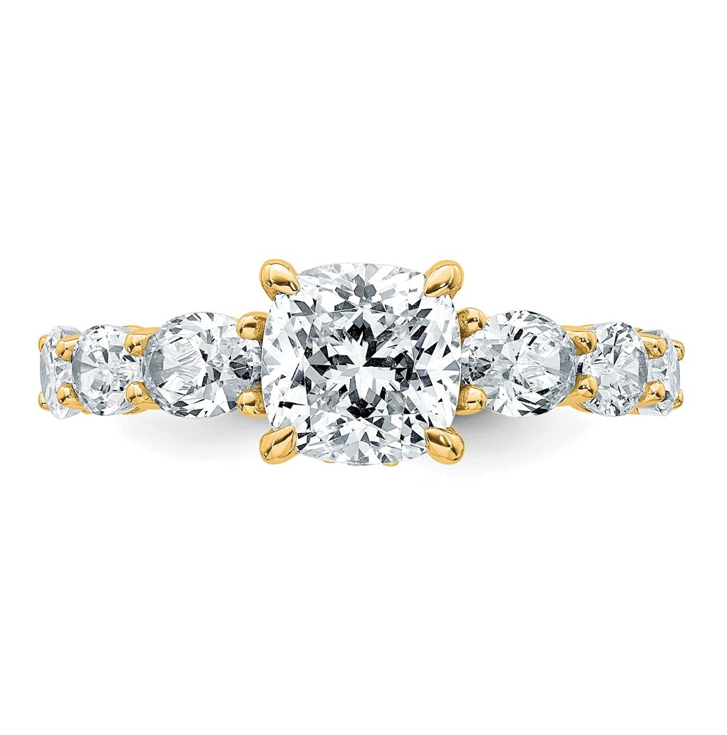 14k Yellow Gold 3 3/4 carat Lab Grown Diamond VS+ F+ Cushion Complete Engagement Ring
