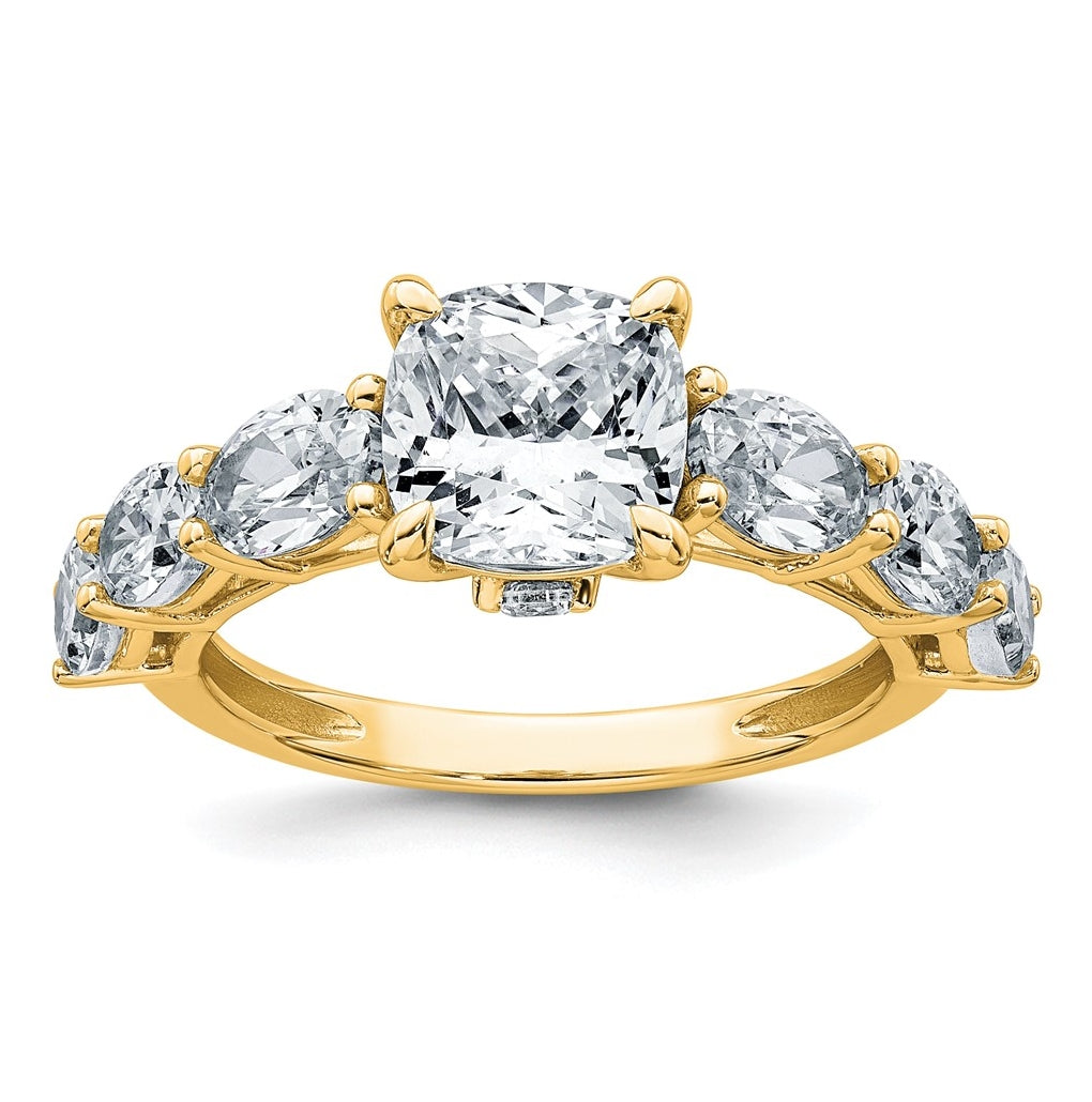 14k Yellow Gold 3 3/4 carat Certified Lab Grown Diamond VS+ F+ Cushion Complete Engagement Ring
