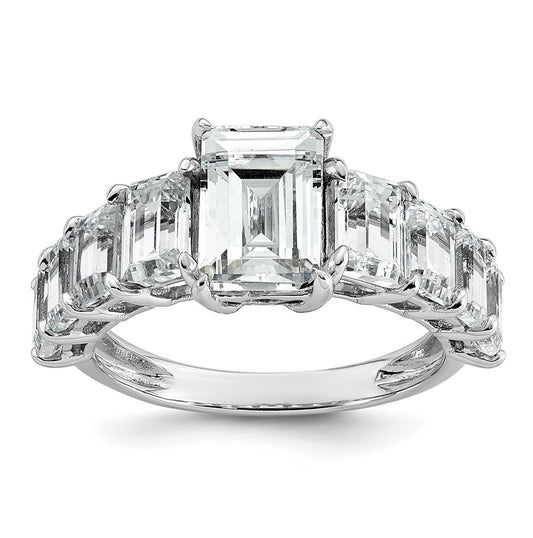 14k White Gold 5 carat Lab Grown Diamond VS+ F+ Emerald Complete Shared Prong Engagement Ring