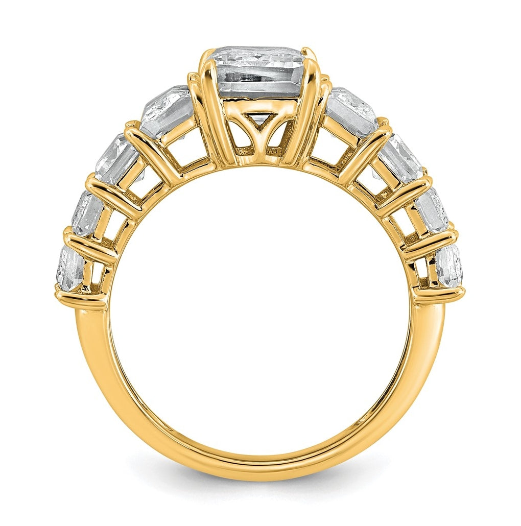 14k Yellow Gold 5 carat Lab Grown Diamond VS+ F+ Emerald Complete Shared Prong Engagement Ring