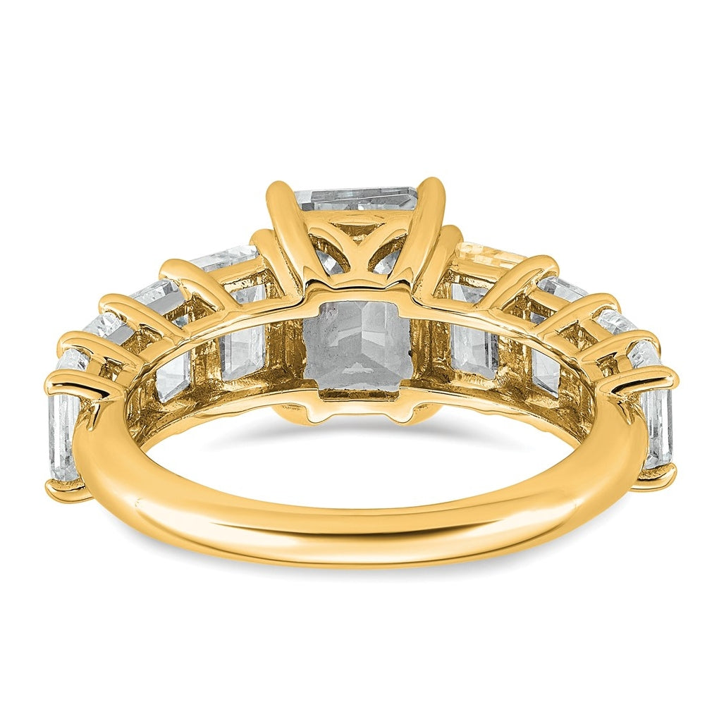 14k Yellow Gold 5 carat Lab Grown Diamond VS+ F+ Emerald Complete Shared Prong Engagement Ring