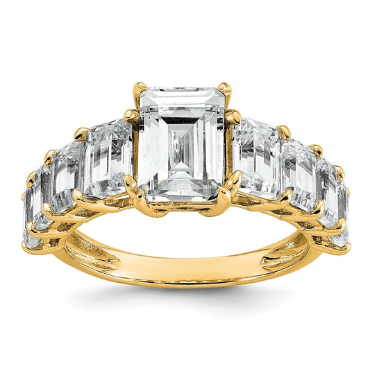 14k Yellow Gold 5 carat Lab Grown Diamond VS+ F+ Emerald Complete Shared Prong Engagement Ring