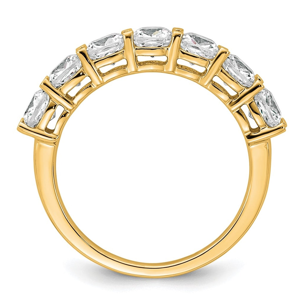 14k Yellow Gold 2 1/2 carat Lab Grown Diamond VS+ F+ Cushion Complete Seven Stone Band