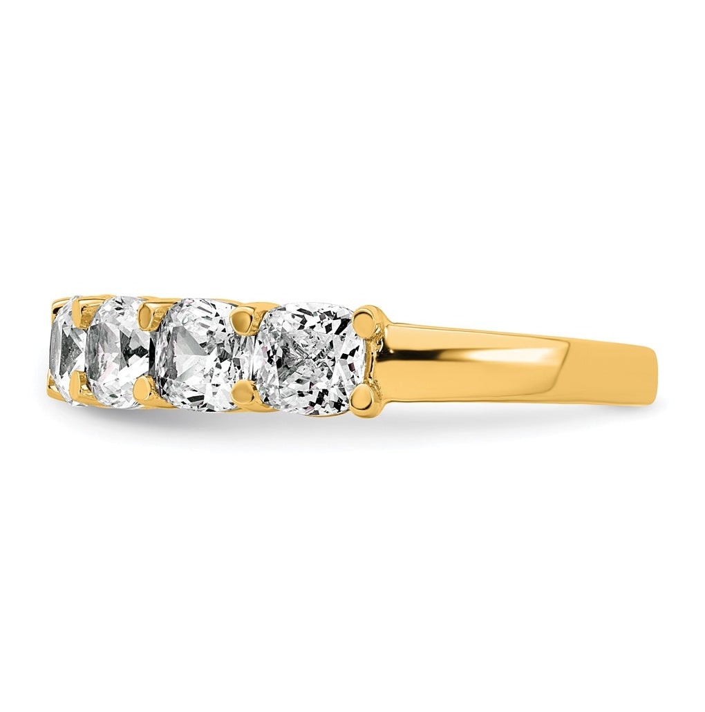 14k Yellow Gold 2 1/2 carat Lab Grown Diamond VS+ F+ Cushion Complete Seven Stone Band
