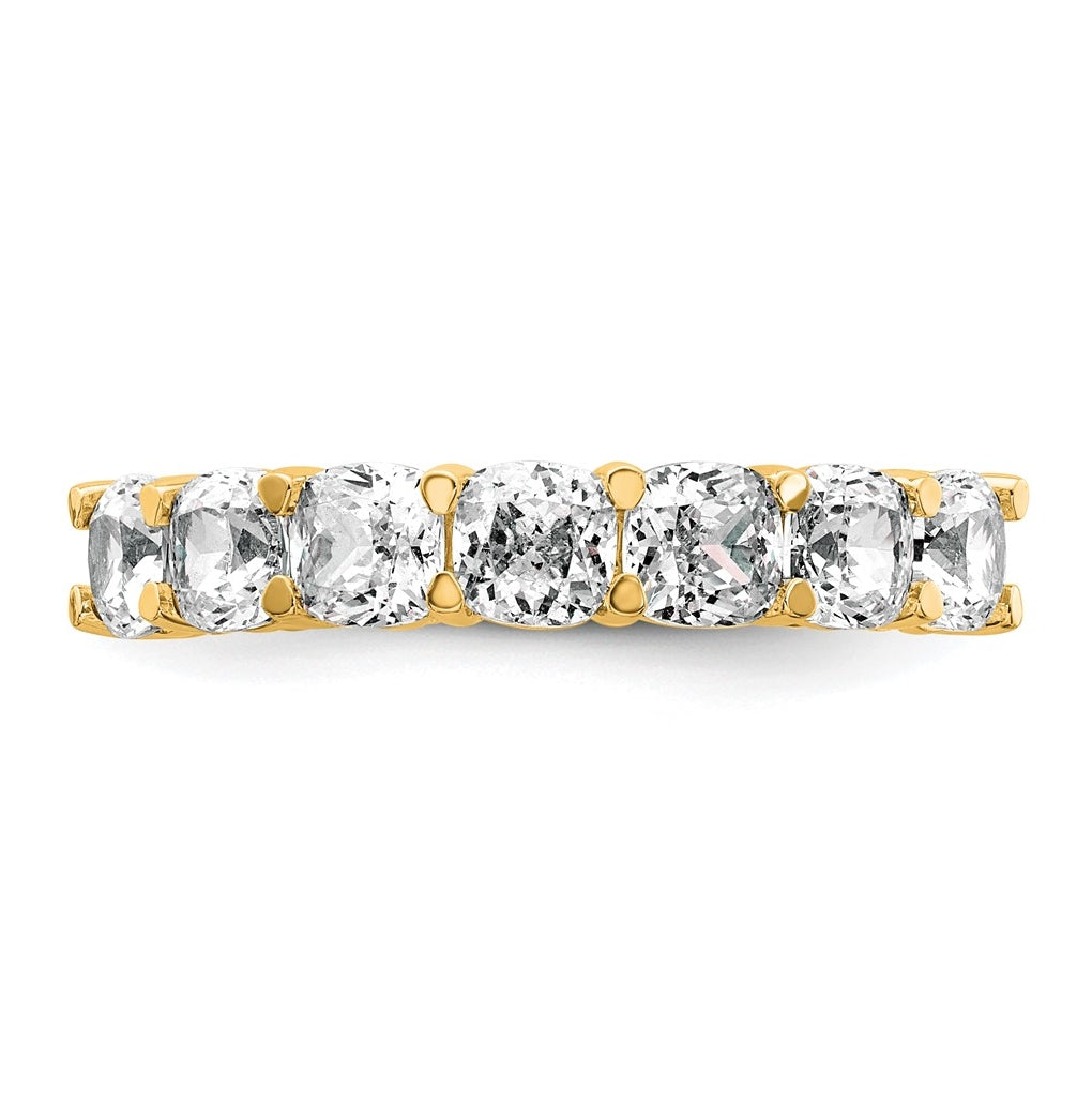 14k Yellow Gold 2 1/2 carat Lab Grown Diamond VS+ F+ Cushion Complete Seven Stone Band