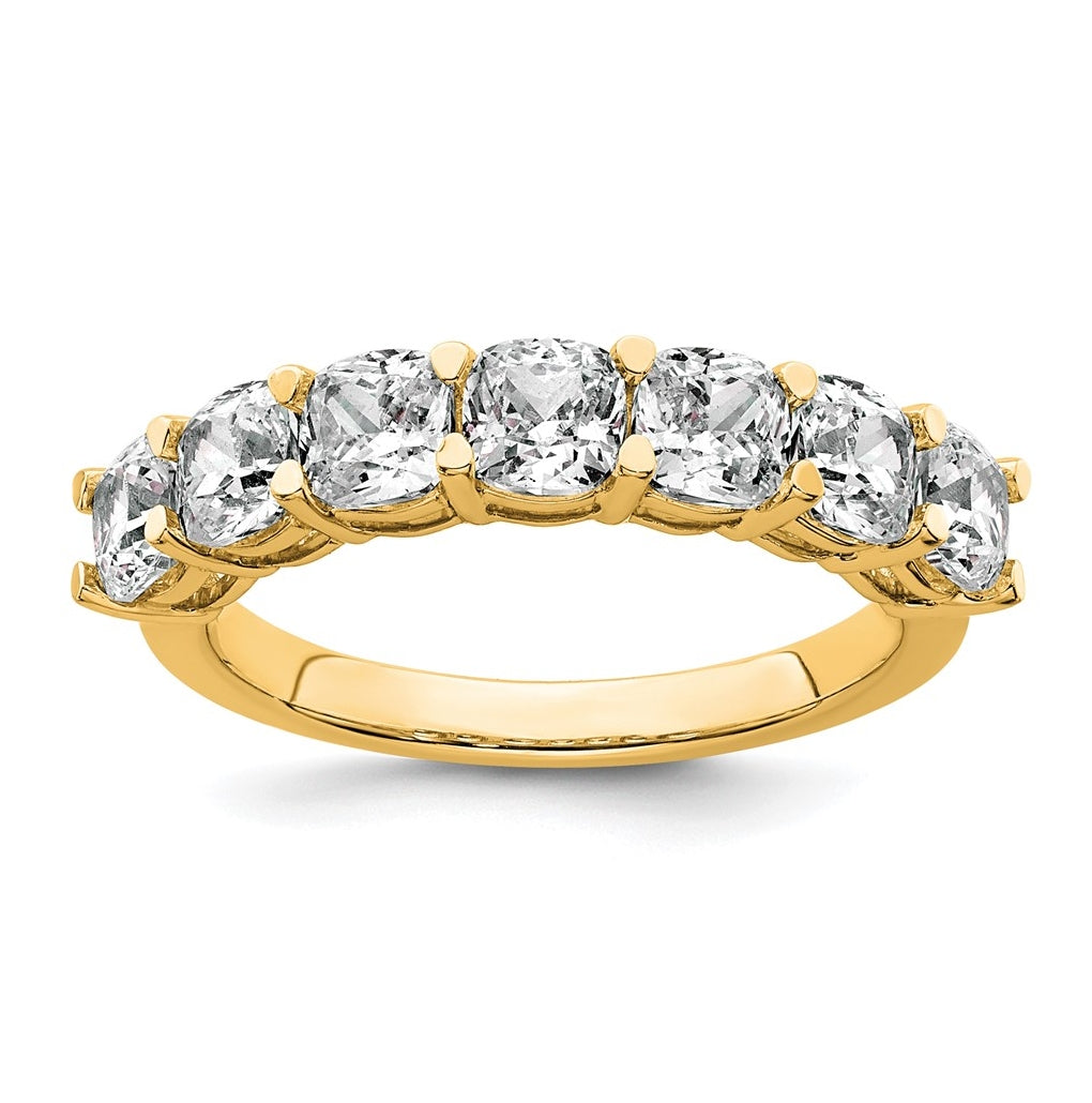 14k Yellow Gold 2 1/2 carat Lab Grown Diamond VS+ F+ Cushion Complete Seven Stone Band