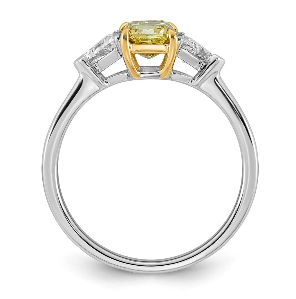 14k Two-Tone Gold 1 1/2ctLab Grown Dia. Radiant VS+ Cert. Vivid Yellow & Trillion VS+ F