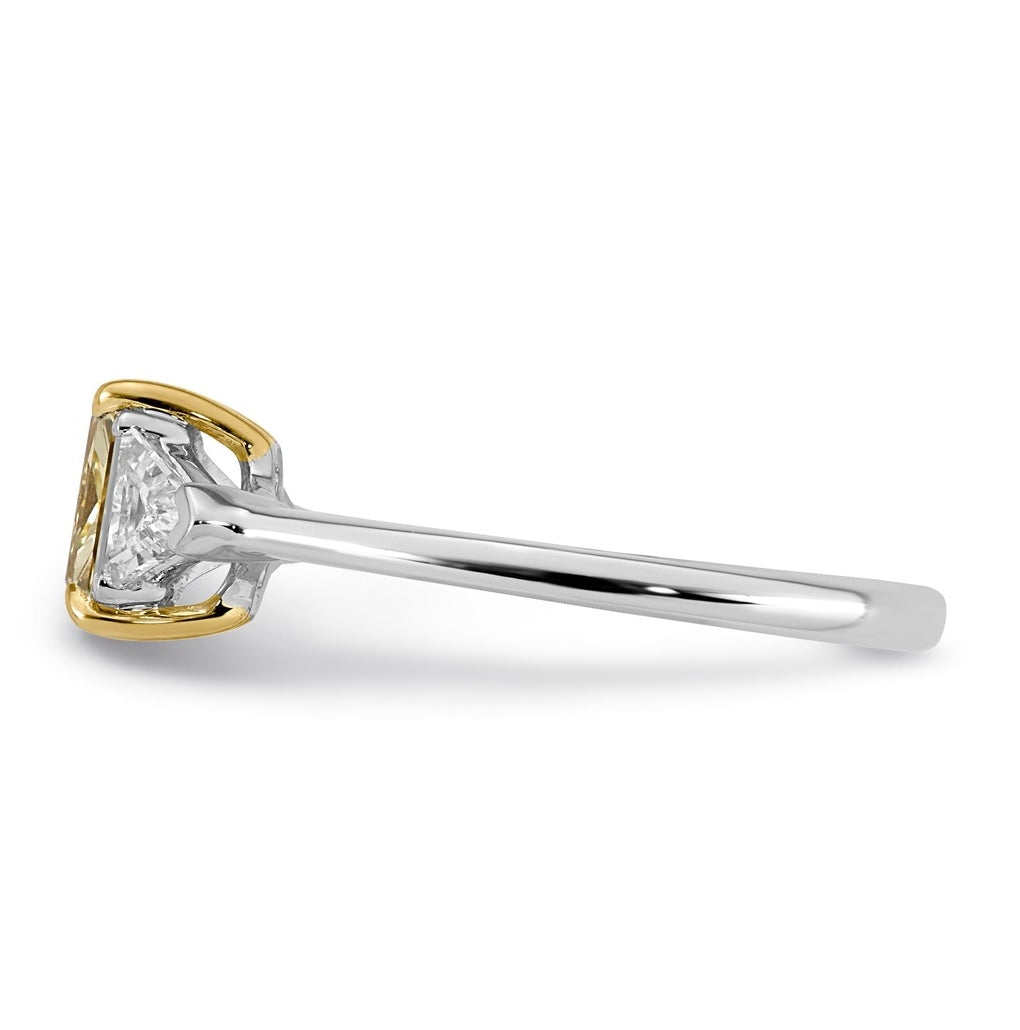 14k Two-Tone Gold 1 1/2ctLab Grown Dia. Radiant VS+ Cert. Vivid Yellow & Trillion VS+ F