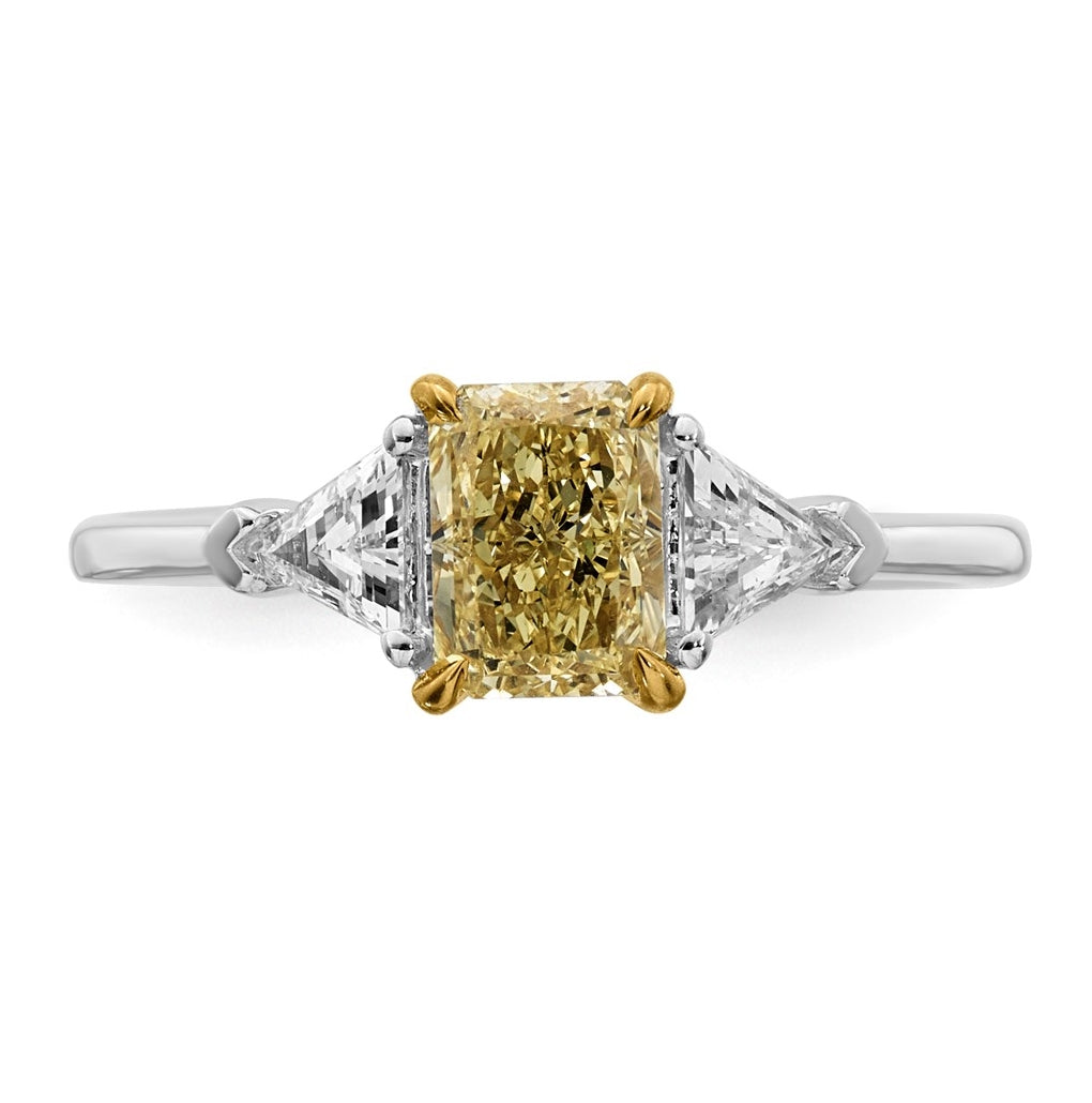 14k Two-Tone Gold 1 1/2ctLab Grown Dia. Radiant VS+ Cert. Vivid Yellow & Trillion VS+ F