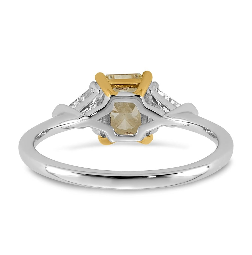 14k Two-Tone Gold 1 1/2ctLab Grown Dia. Radiant VS+ Cert. Vivid Yellow & Trillion VS+ F