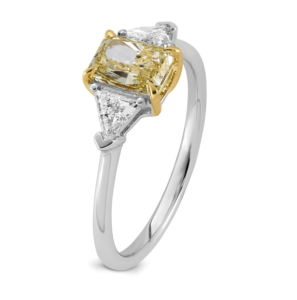 14k Two-Tone Gold 1 1/2ctLab Grown Dia. Radiant VS+ Cert. Vivid Yellow & Trillion VS+ F