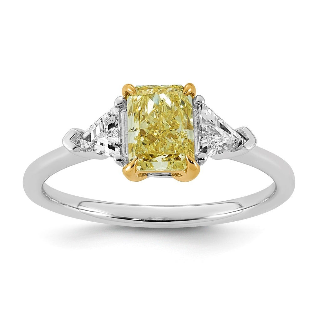 14k Two-Tone Gold 1 1/2ctLab Grown Dia. Radiant VS+ Cert. Vivid Yellow & Trillion VS+ F