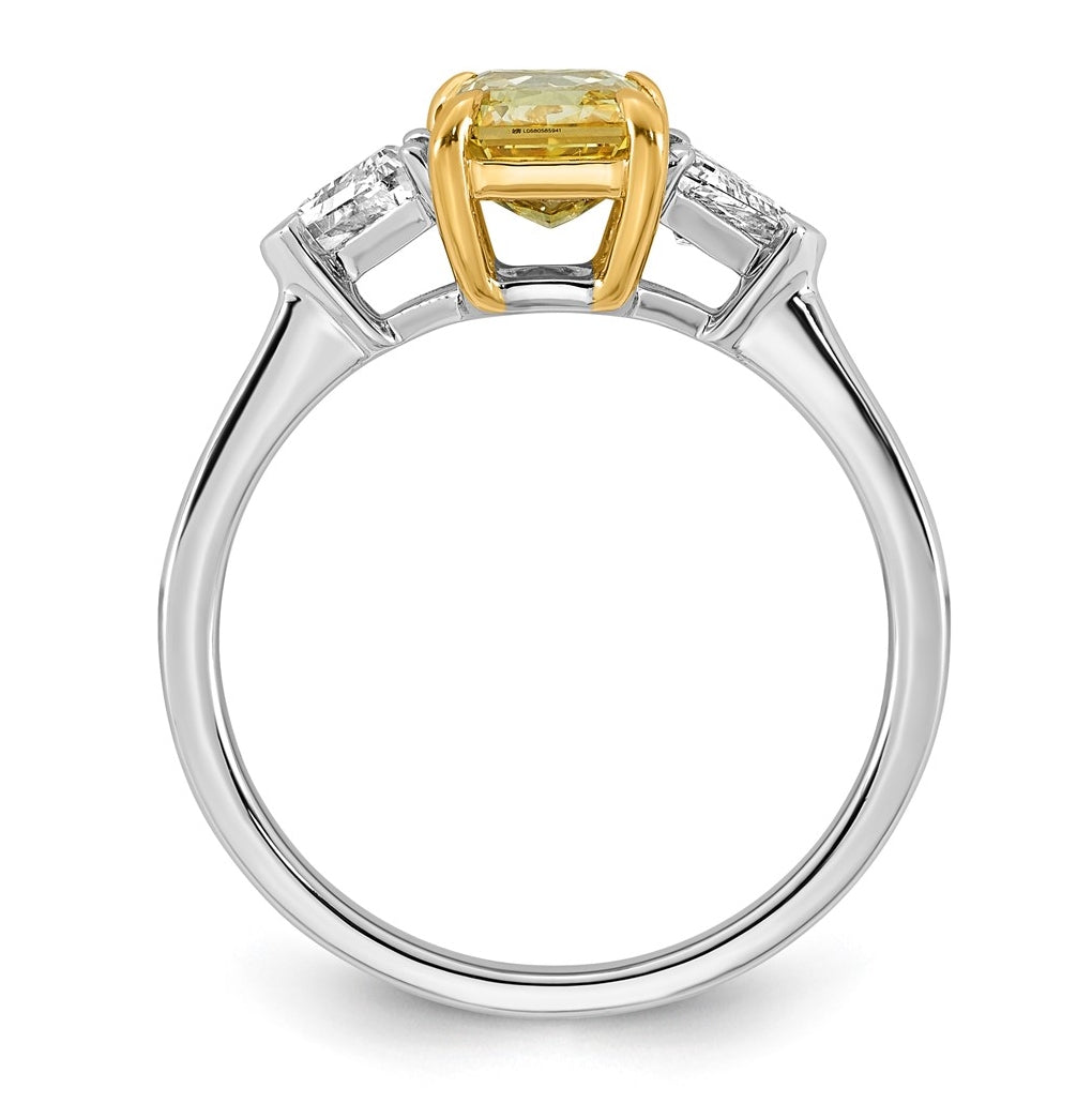 14k Two-Tone Gold 2ct Lab Grown Dia. Radiant VS+ Cert. Vivid Yellow & Trillion VS+ F+ R