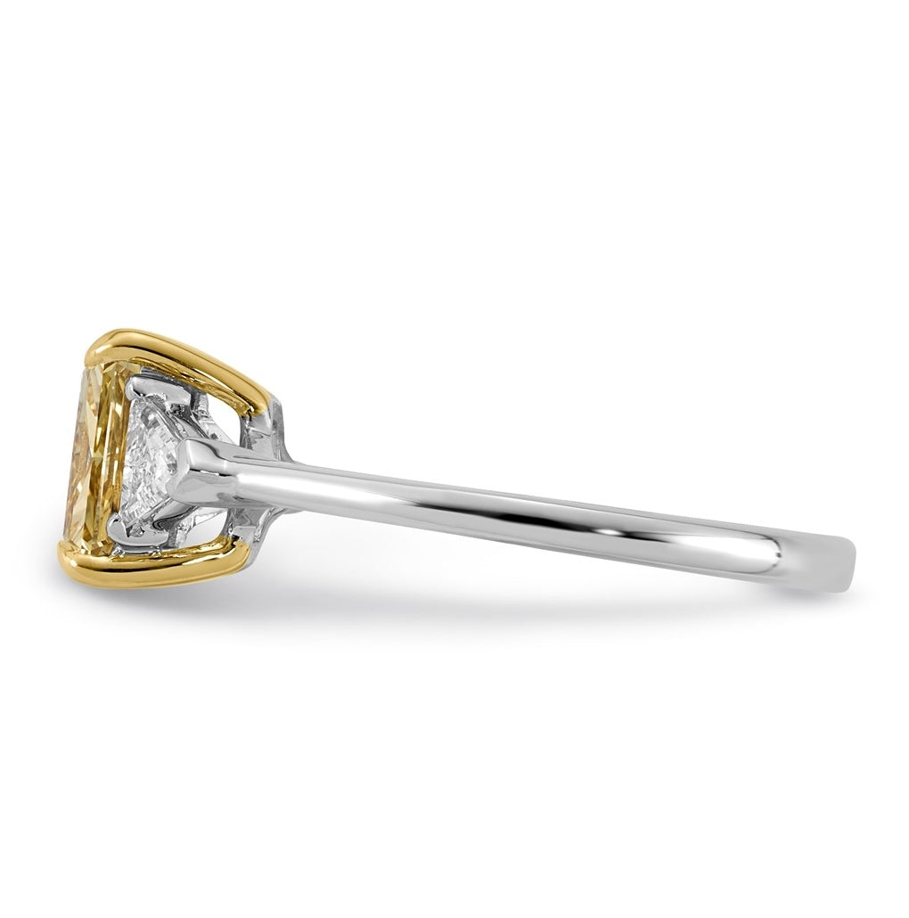 14k Two-Tone Gold 2ct Lab Grown Dia. Radiant VS+ Cert. Vivid Yellow & Trillion VS+ F+ R