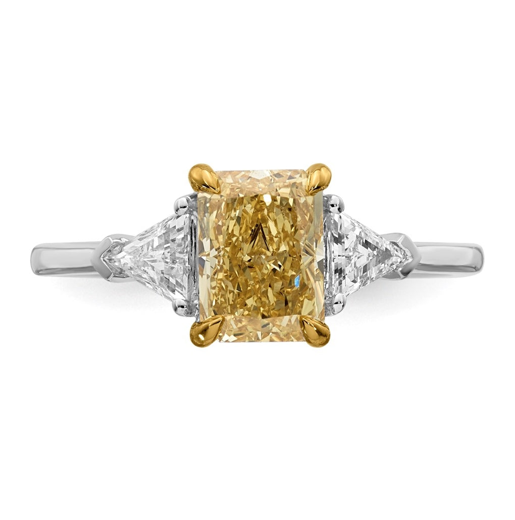 14k Two-Tone Gold 2ct Lab Grown Dia. Radiant VS+ Cert. Vivid Yellow & Trillion VS+ F+ R