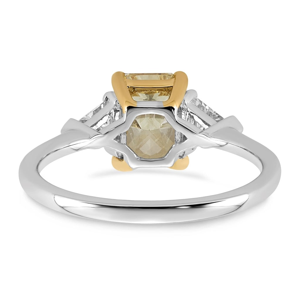14k Two-Tone Gold 2ct Lab Grown Dia. Radiant VS+ Cert. Vivid Yellow & Trillion VS+ F+ R