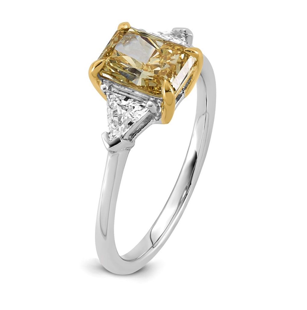 14k Two-Tone Gold 2ct Lab Grown Dia. Radiant VS+ Cert. Vivid Yellow & Trillion VS+ F+ R
