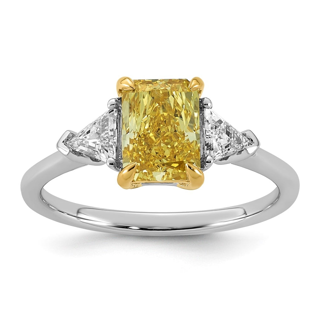 14k Two-Tone Gold 2ct Lab Grown Dia. Radiant VS+ Cert. Vivid Yellow & Trillion VS+ F+ R