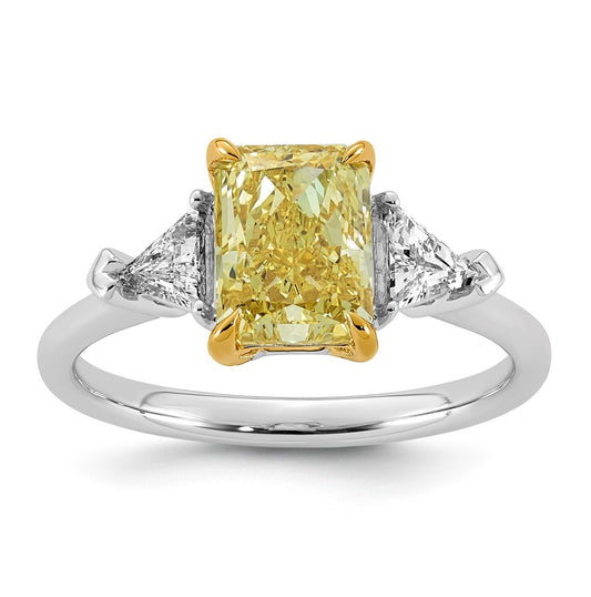 14k Two-Tone Gold 2 1/2ct Lab Grown Dia. Radiant VS+ Cert. Vivid Yellow & Trillion VS+