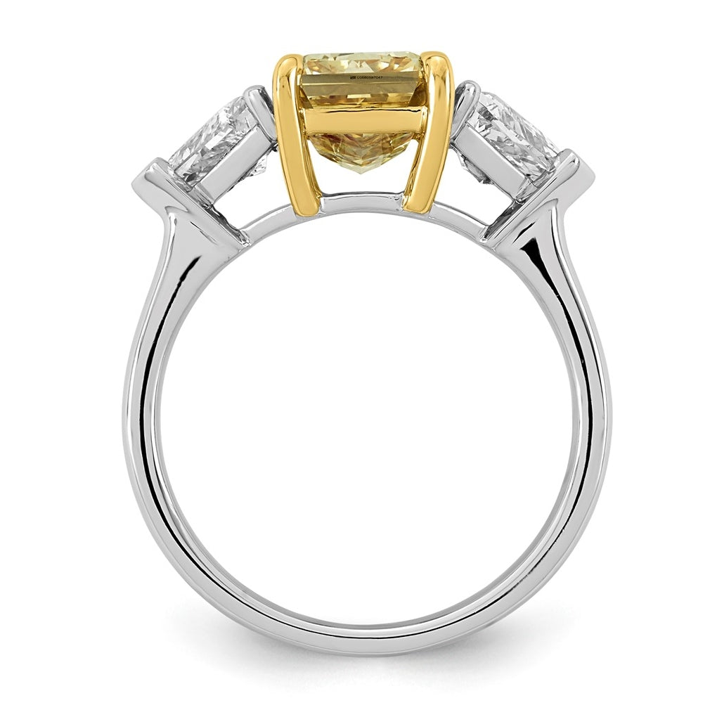 14k Two-Tone Gold 4ct Lab Grown Dia. Radiant VS+ Cert. Vivid Yellow & Trillion VS+ F+ R