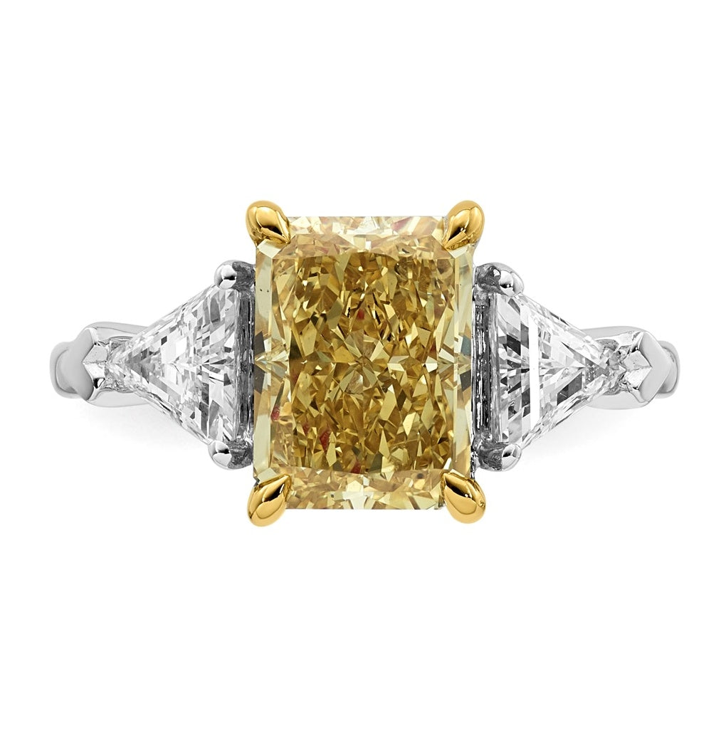 14k Two-Tone Gold 4ct Lab Grown Dia. Radiant VS+ Cert. Vivid Yellow & Trillion VS+ F+ R