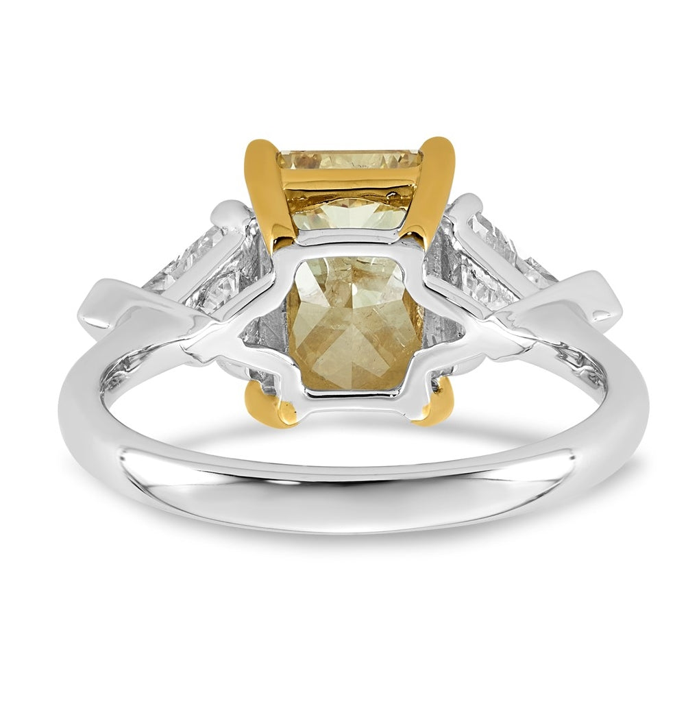 14k Two-Tone Gold 4ct Lab Grown Dia. Radiant VS+ Cert. Vivid Yellow & Trillion VS+ F+ R