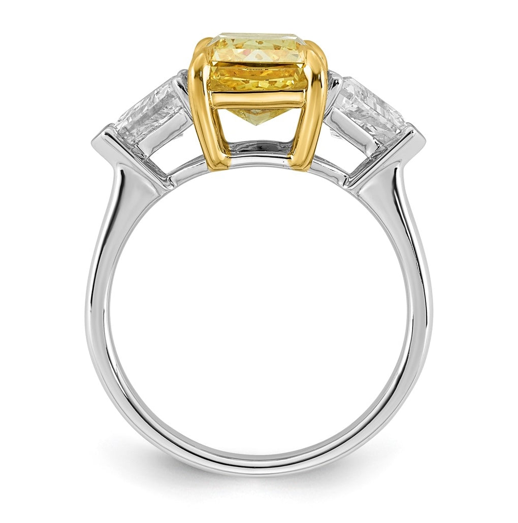 14k Two-Tone Gold 4 1/2ct Lab Grown Dia. Radiant VS+ Cert. Vivid Yellow & Trillion VS+