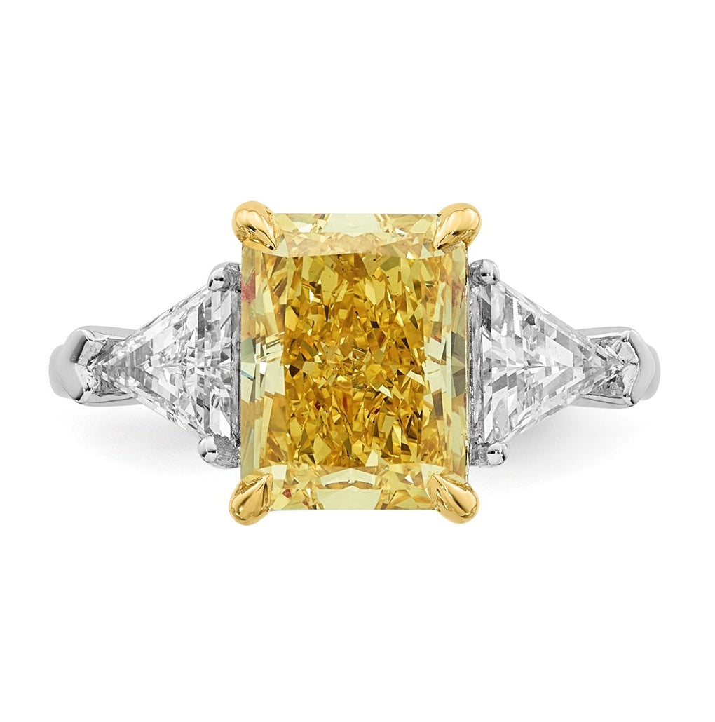 14k Two-Tone Gold 4 1/2ct Lab Grown Dia. Radiant VS+ Cert. Vivid Yellow & Trillion VS+