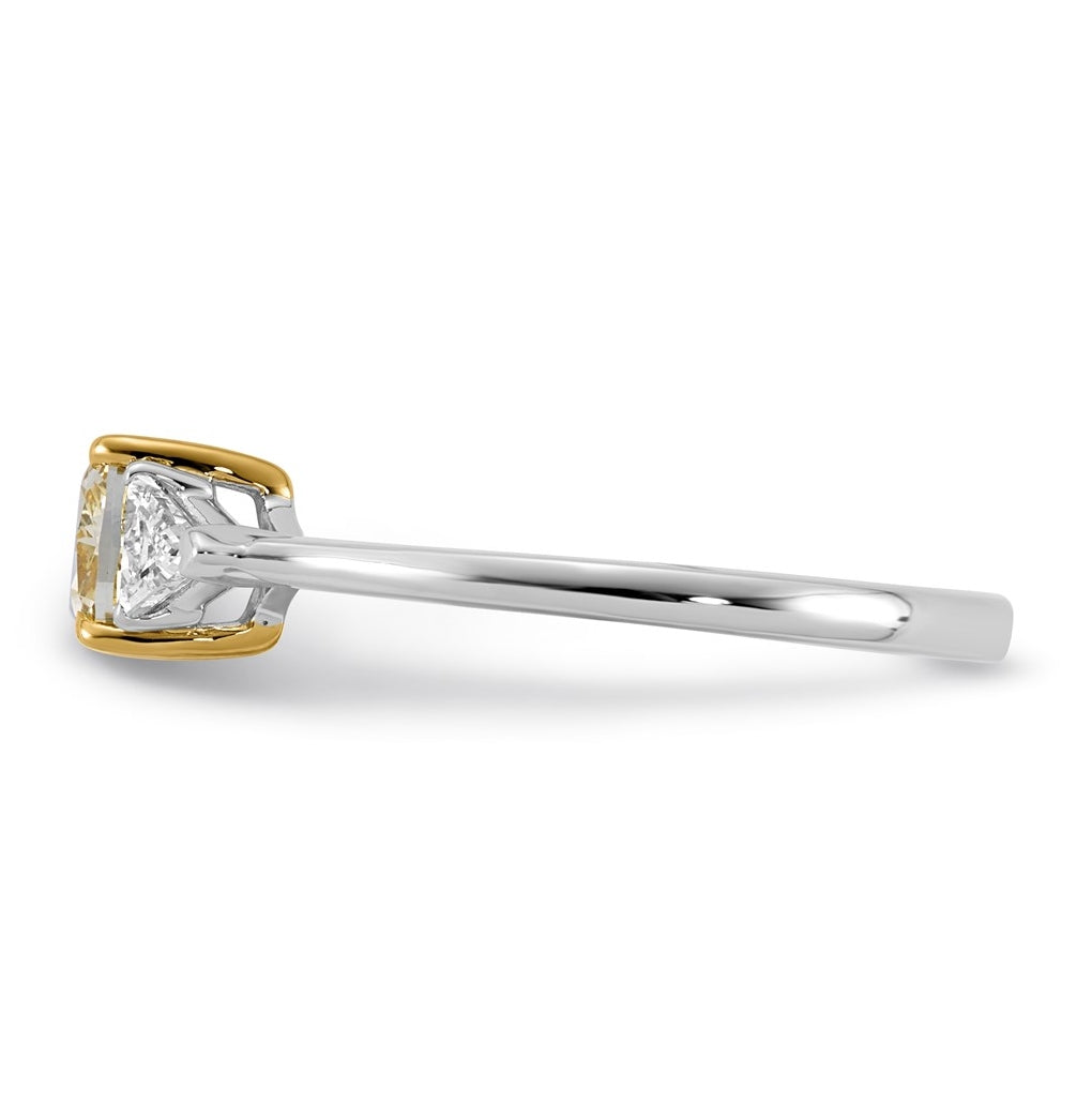 14k Two-Tone Gold 1 1/4ct Lab Grown Dia. Cushion VS+ Cert. Vivid Yellow & Trillion VS+