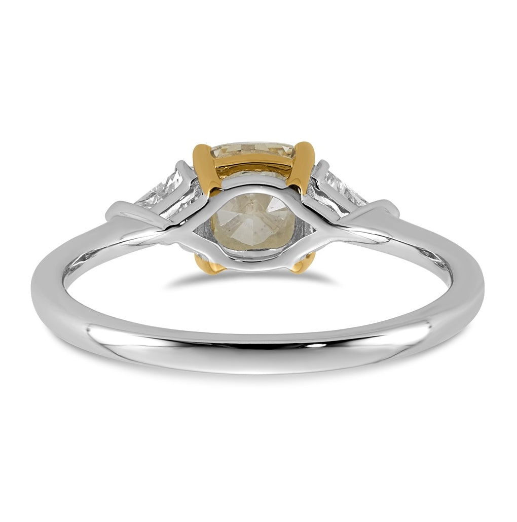 14k Two-Tone Gold 1 1/4ct Lab Grown Dia. Cushion VS+ Cert. Vivid Yellow & Trillion VS+